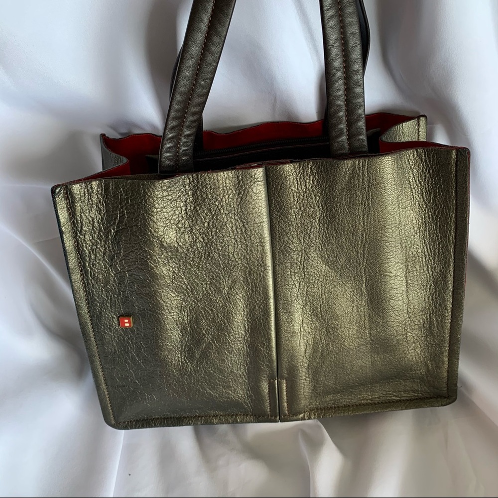BALLY Brown Metallic Medium Leather Tote